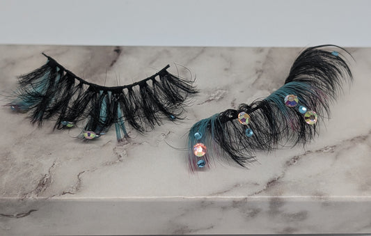 Teal Blue & Black Rhinestone Eyelashes 20-23MM